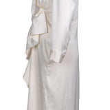 Sandro Paris Langes Damenkleid aus ecrufarbenem Satin mit langen Ärmeln, Größe 40 L 12 SFPRO03284