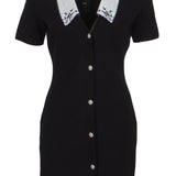 Maje Women's Black Knit Embroidered Short Dress Size 38 FR 10 UK 6 US MFPRO01974