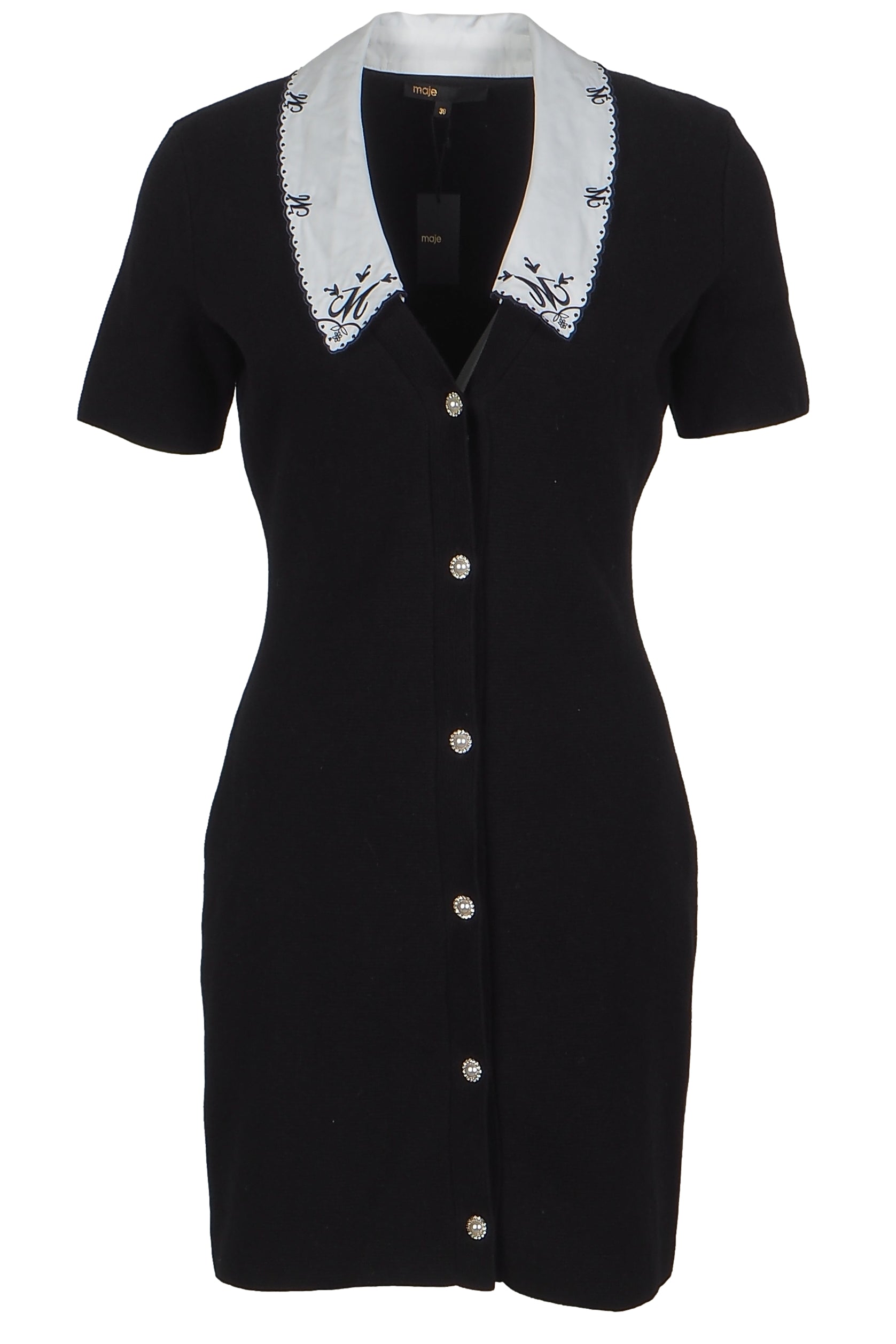 Maje Women's Black Knit Embroidered Short Dress Size 38 FR 10 UK 6 US MFPRO01974