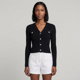 Maje Women's Black Ribbed Knit V-Neck Button Cardigan Size 1 S UK 8 MFPPU00528