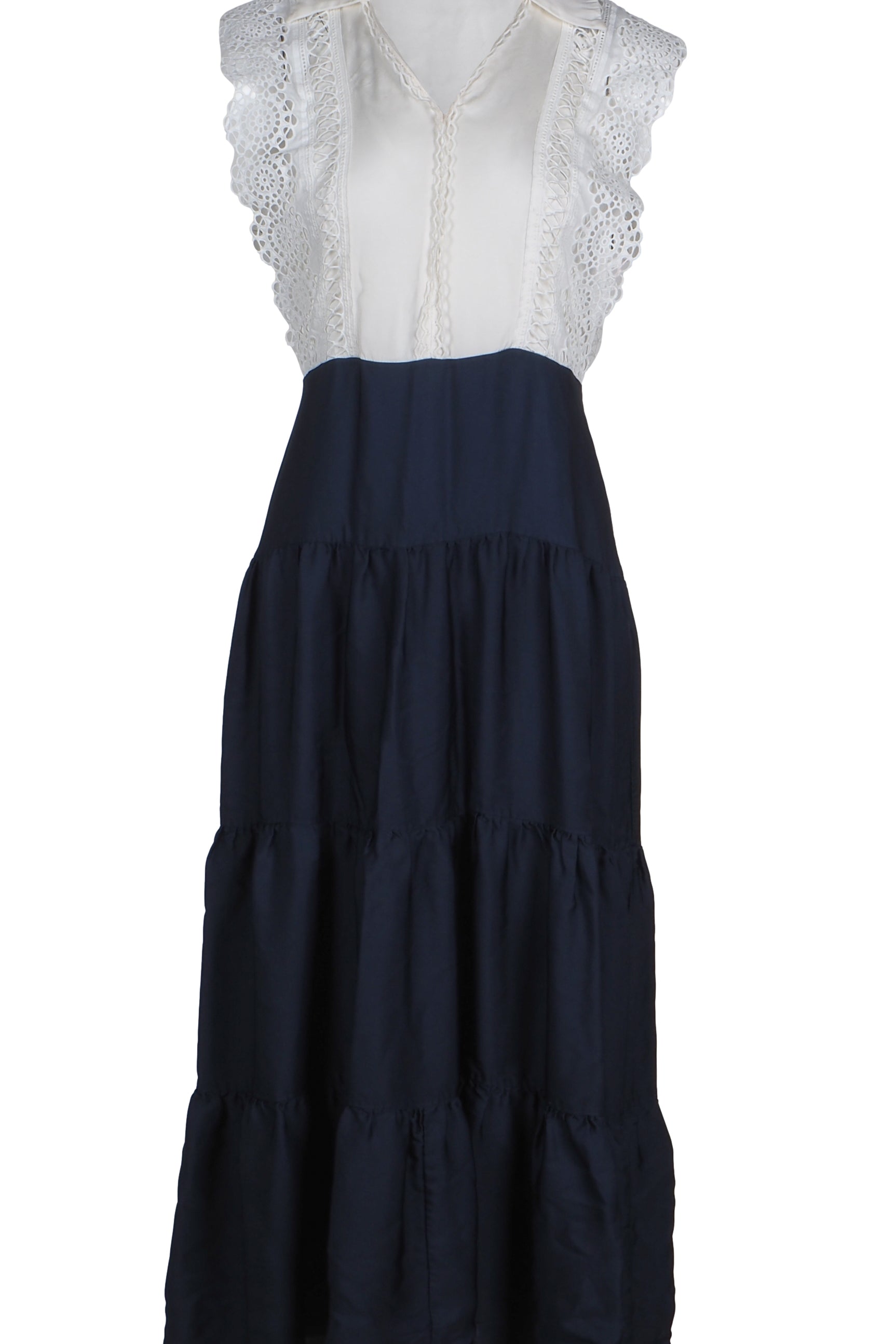 Sandro Paris Blaues, ärmelloses Viskose-Langkleid für Damen, Größe 36 FR 8 UK R20500E