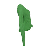 Maje Women's Green Knit Ruffle Long Sleeve Cardigan Size 3 L 12 MFPPU00495