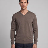 Hackett London Top Sweater Wool V-Neck Knit Brown Size XL HM702636