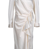 Sandro Paris Langes Damenkleid aus ecrufarbenem Satin mit langen Ärmeln, Größe 40 L 12 SFPRO03284