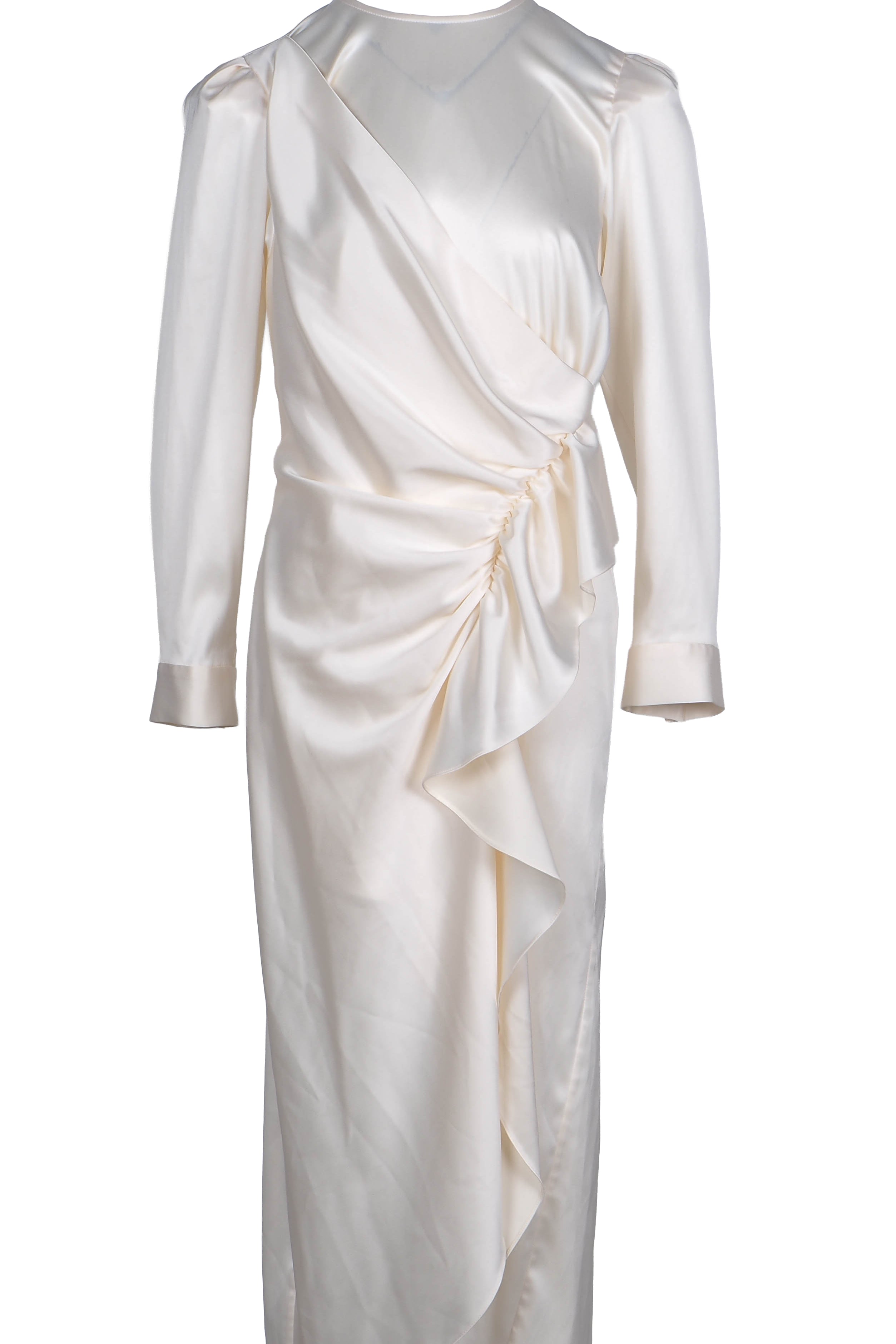 Sandro Paris Women's Ecru Satin Long Sleeve Long Dress Size 40 L 12 SFPRO03284