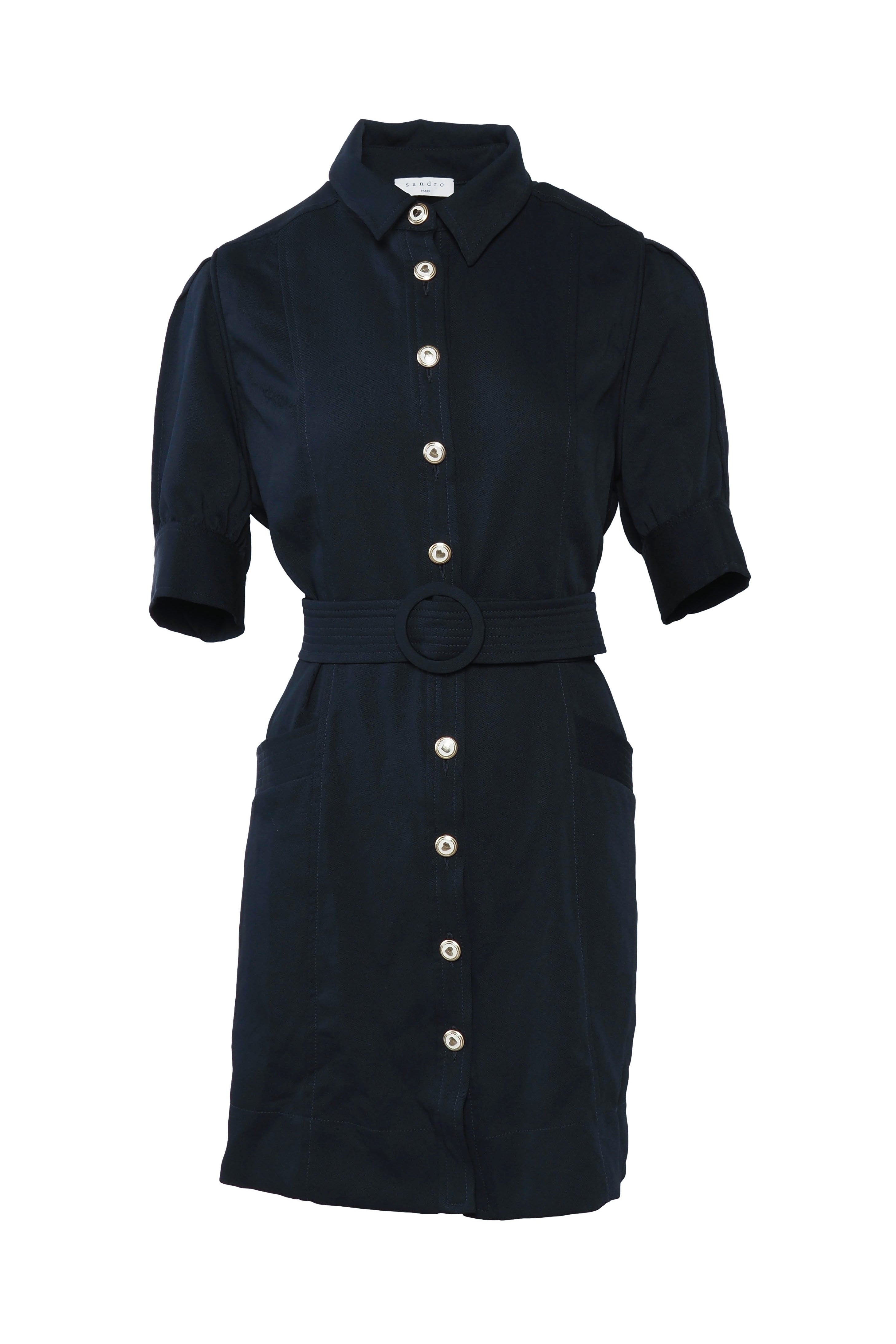 Sandro Women's Navy Belted Short Dress Size 40 FR 12 UK 8 US SFPRO00988