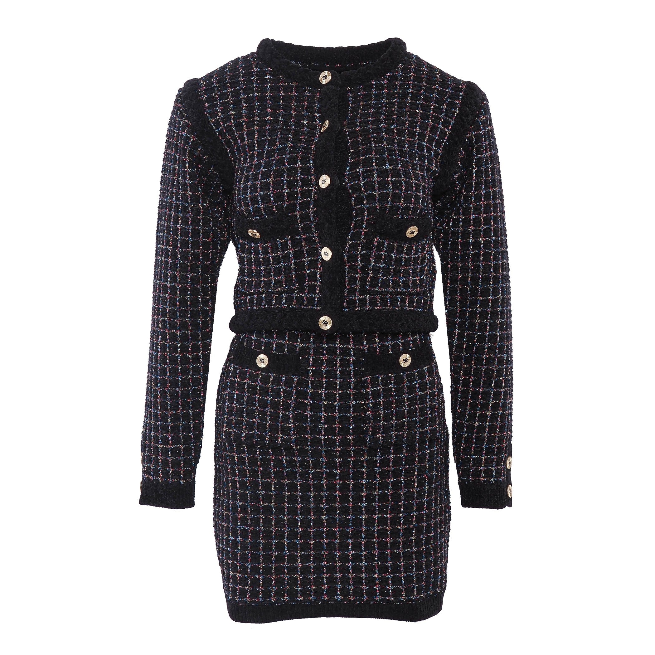 Sandro Women's Black Tweed Cardigan And Skirt Set Size 34 FR 6 UK 2US SFPCA00894