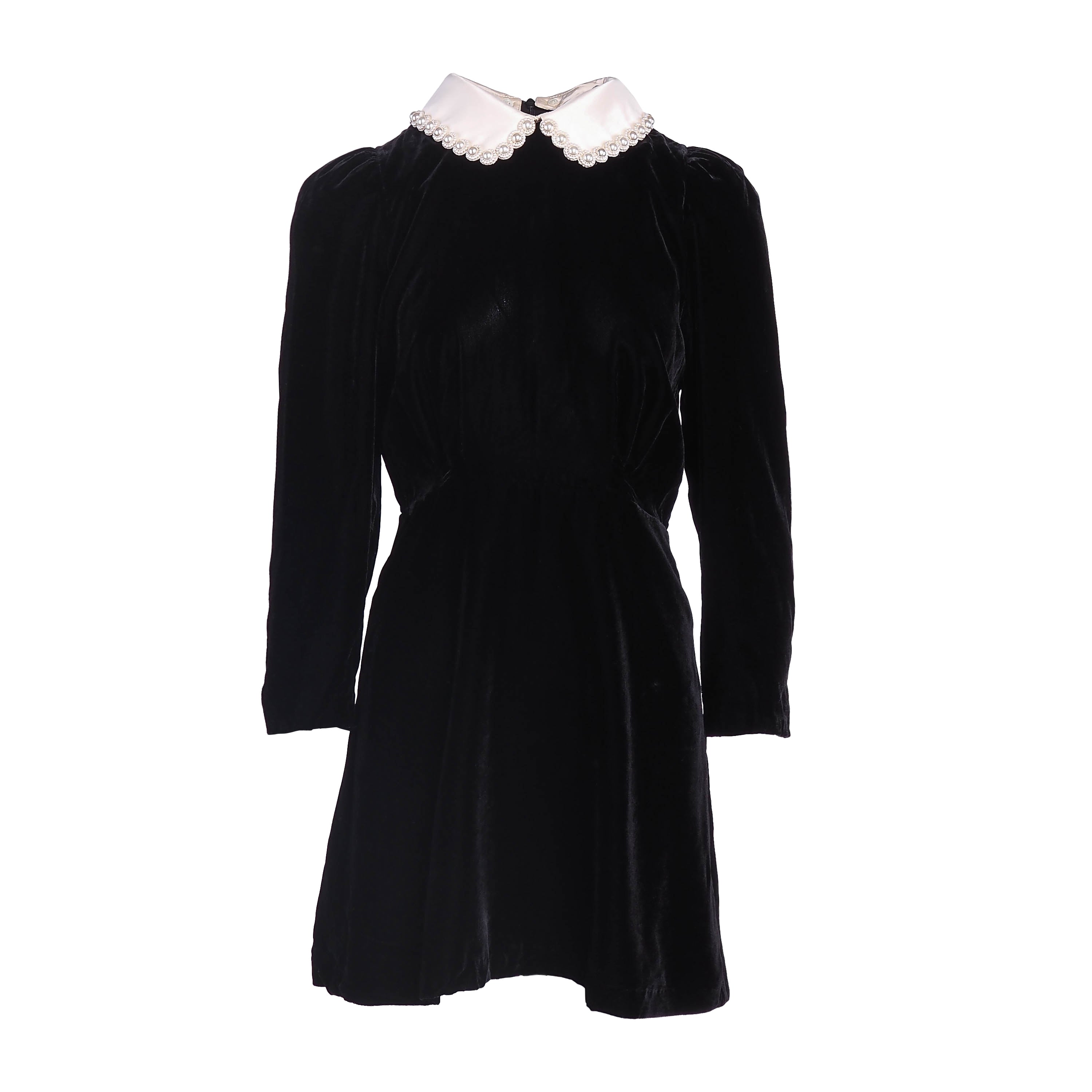 Sandro Women's Black Beaded Collar Velour Dress Size 38 FR 10 UK 6 US SFPRO03940