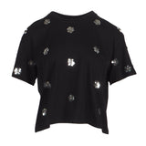 Sandro Women's Black Flowers Cotton T-Shirt Size 40 FR 12 UK 8 US SFPTS01436