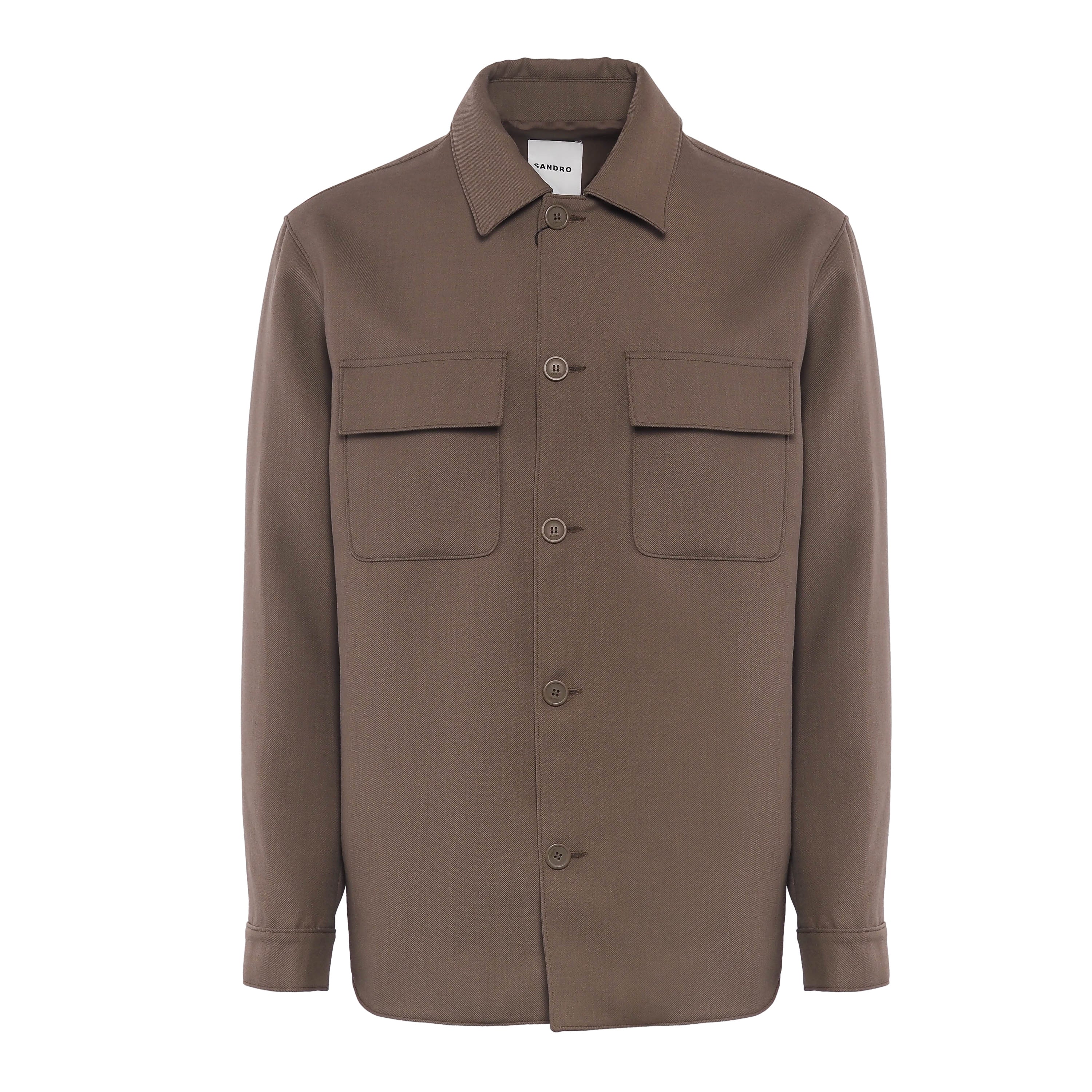 Sandro Paris Men's Khaki Virgin Wool Blend Overshirt Jacket Size XL SHPBL00963