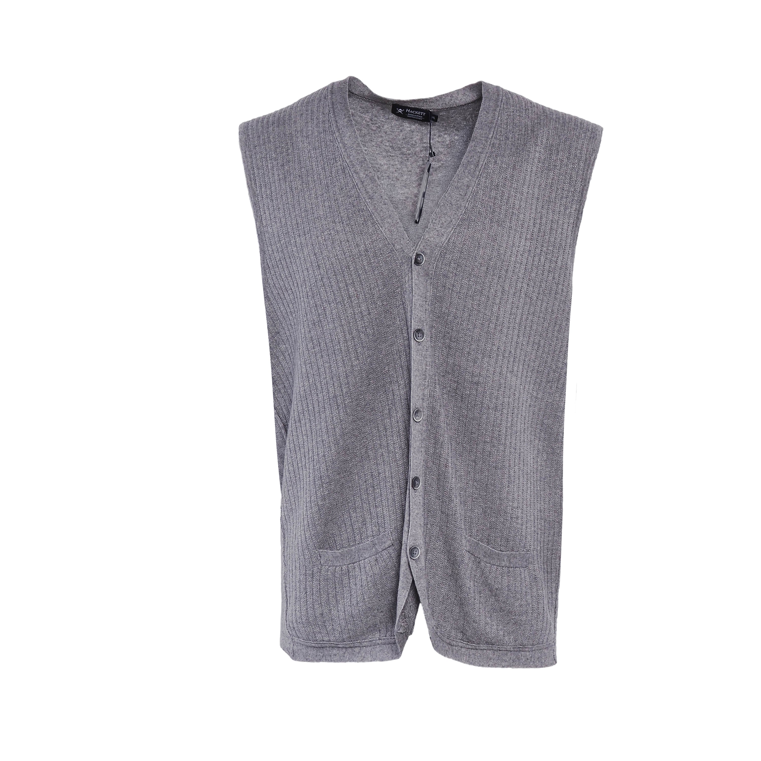 Hackett London Men's Grey Knitted Linen Blend Vest Size L HM701767
