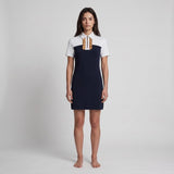 Sandro Damenkleid aus Twill in Marineblau mit kurzen Ärmeln, „ Baumwolle “, Größe 34 FR, 6 UK, 2 US, R20465E