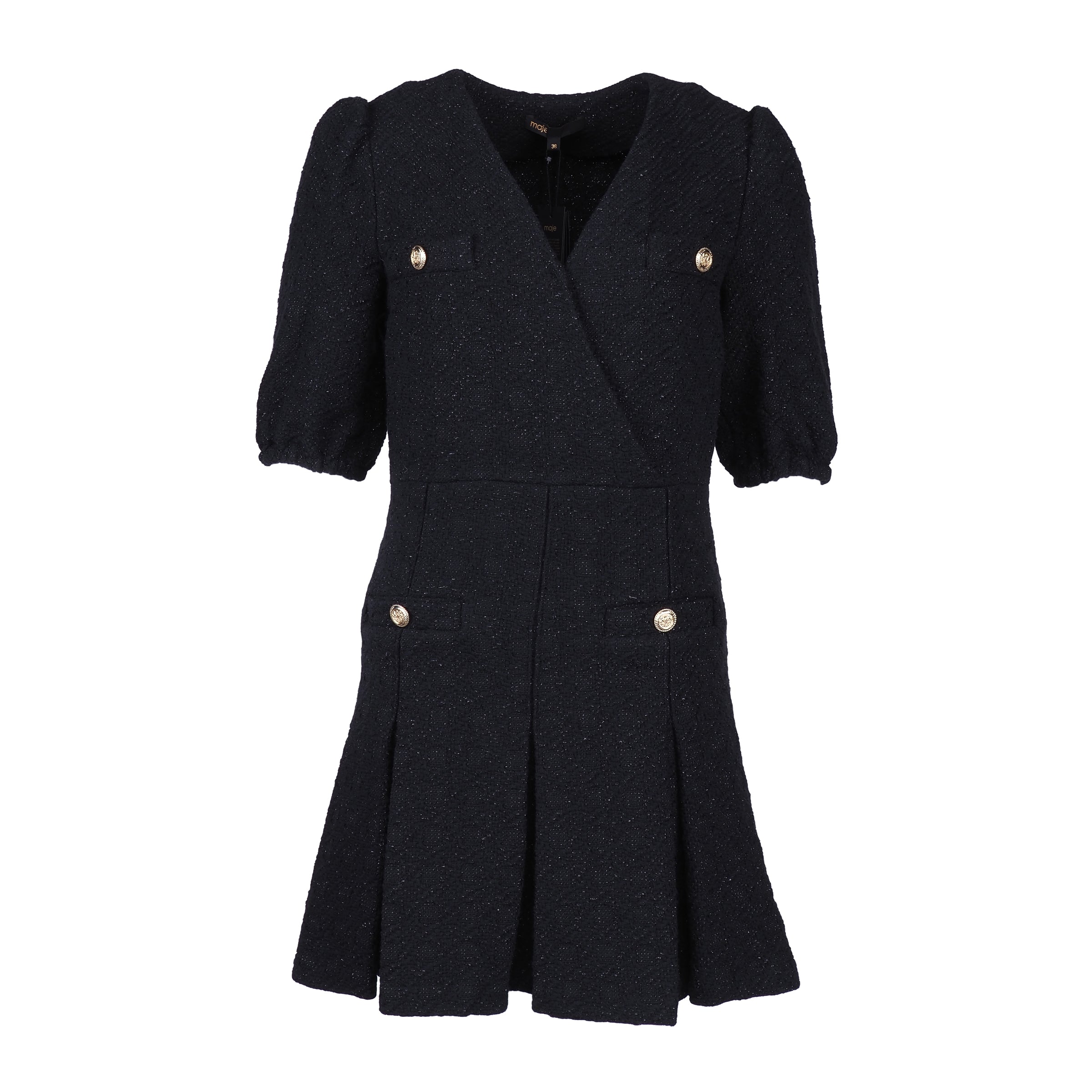Maje Women's Black Shiny Wool Blend Tweed Dress Size 38 FR 10 UK 6 US MFPRO02571