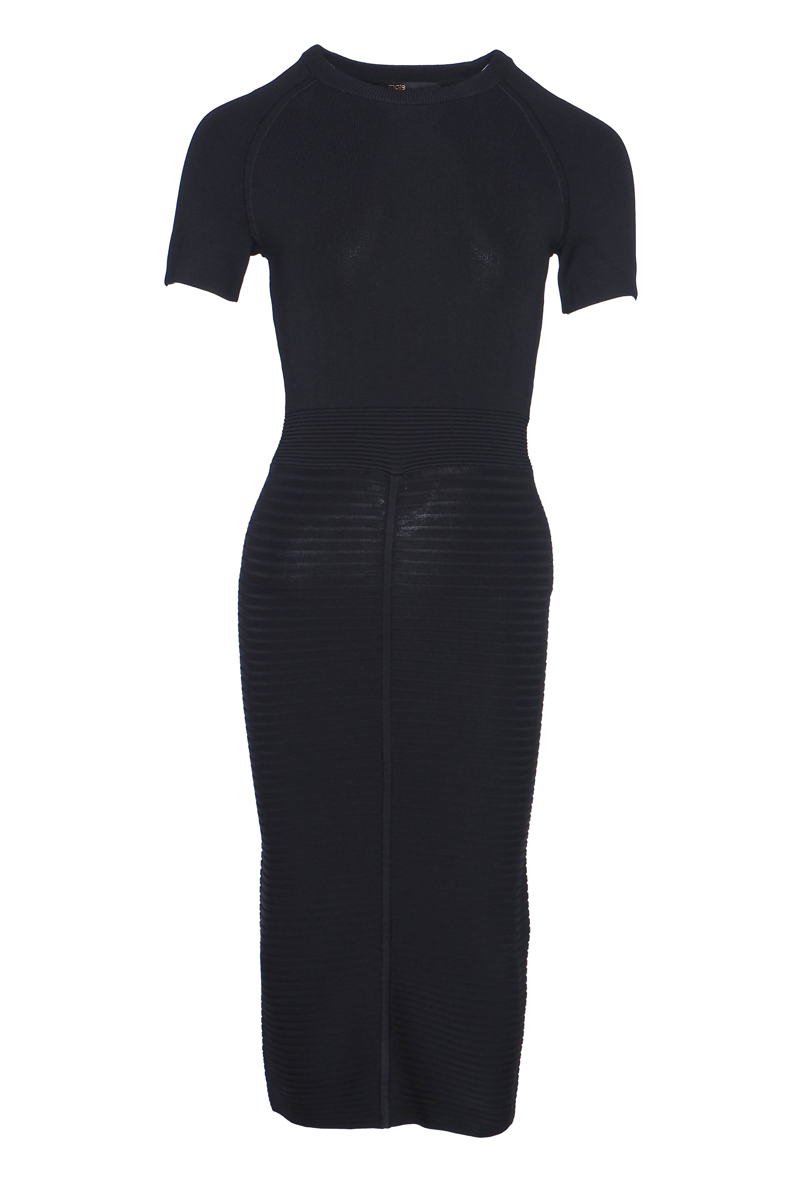 Maje Women's Black Knitted Viscose Short Sleeve Fit & Flare Dress Size 1 S UK 8