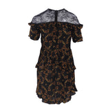 Sandro Paris Schwarzes, kurzes Damenkleid aus Viskose mit Blumenmuster und Spitze, Größe 34 (XS), Art.-Nr. R20482E