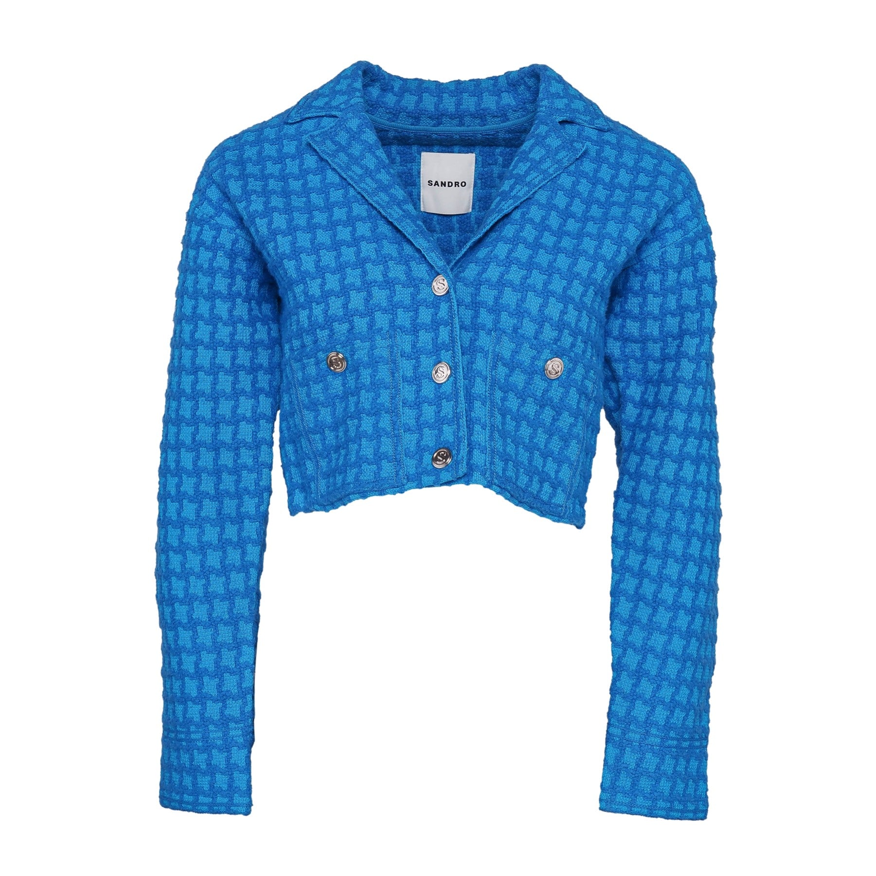 Sandro Paris Women's Blue Cropped Tweed Jacket Size 34 FR 6 UK 2 US SFPCA00737