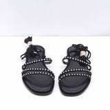 Maje Schwarze Sandalen für Damen mit Strasssteinen und flachem Riemen, Größe 37 (EU), 4 (UK), 6,5 (US) – MFACH00417