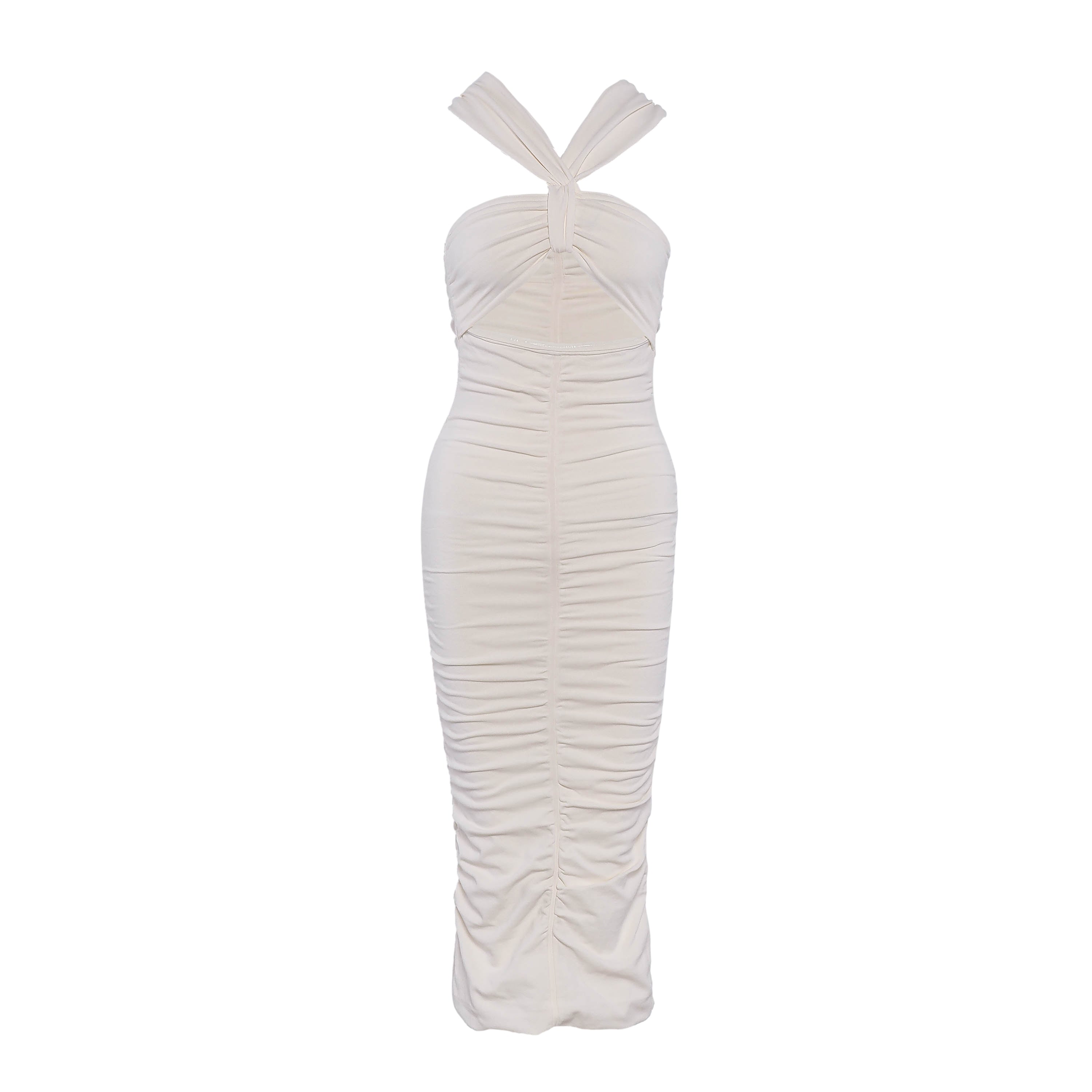 Sandro Damen-Midi-Kleid in Ecru mit „ Strick “-Rüschen, Größe 34 FR, 6 UK, 2 US, SFPRO03028