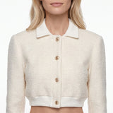 Sandro Women's Ecru Short Sleeve Cropped Jacket Size 40 FR 12 UK 8 US SFPVE00752