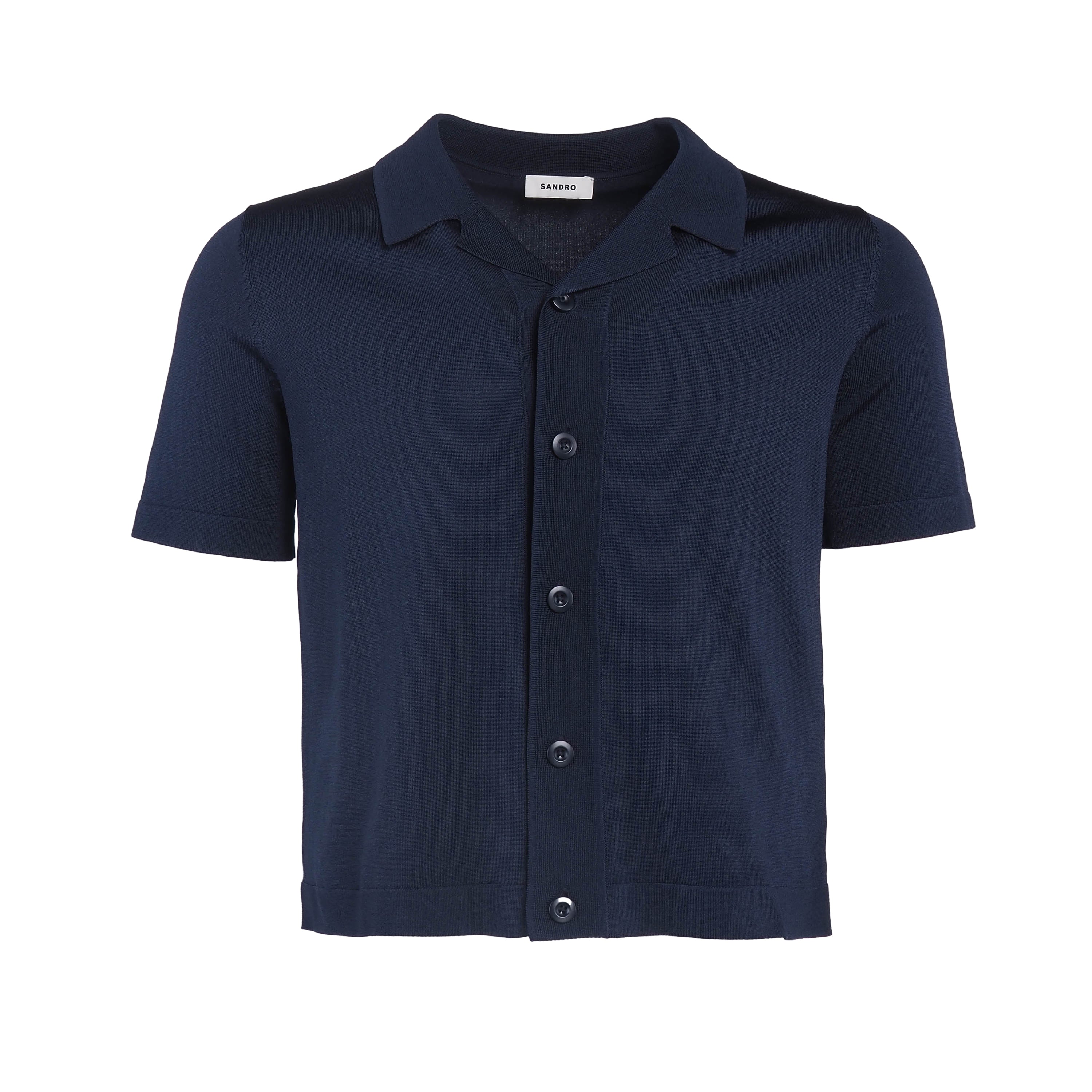 Sandro Paris Men's Dark Navy Knit Short Sleeve Shirt Size S SHPTR00462