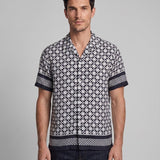 Sandro Men's Navy Square Cross Short Sleeve Shirt Size L SHPCM01004 RRP:195EUR