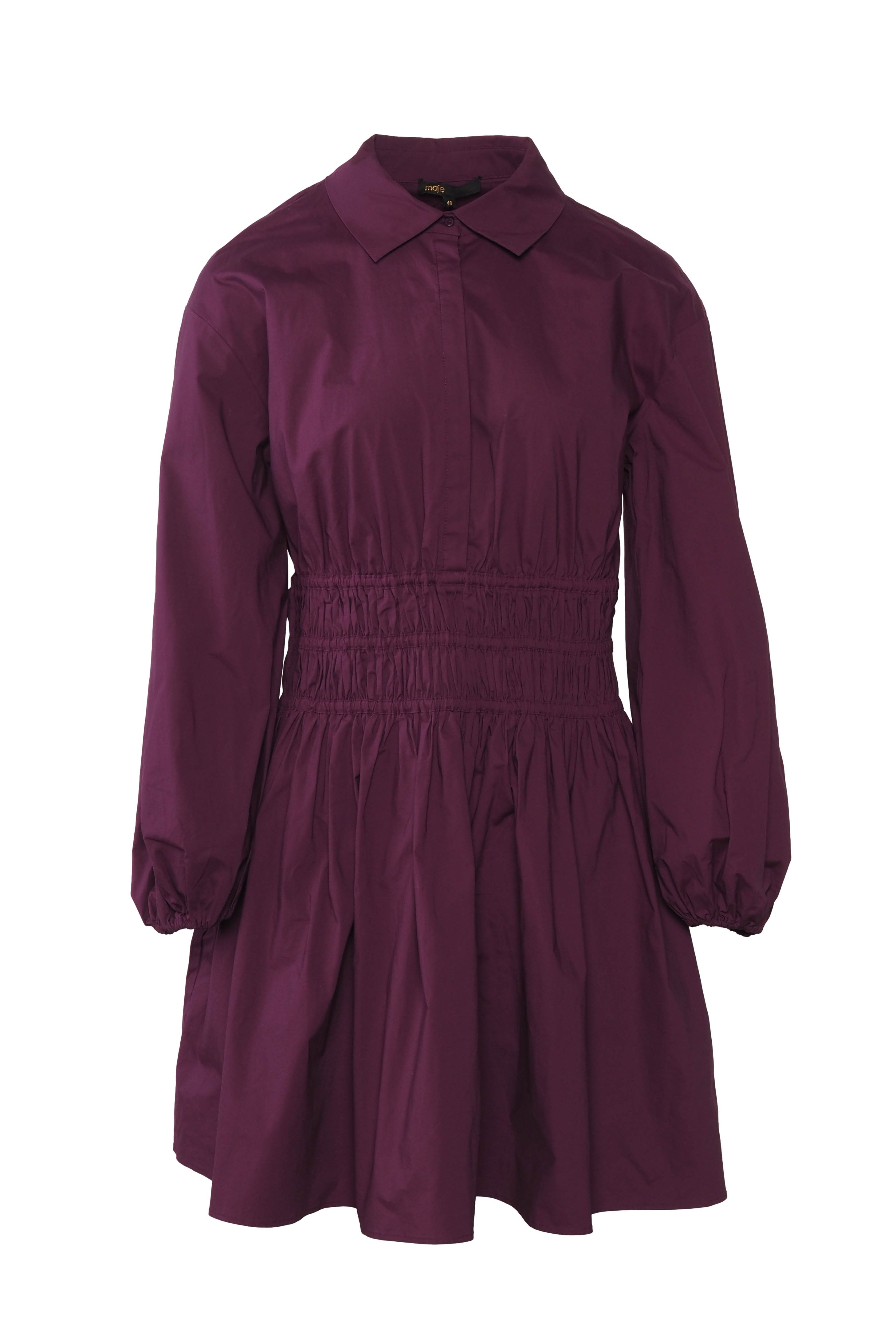 Maje Women's Purple Smocked Waist Cotton Dress Size 40 FR 12 UK 8 US MFPRO02599