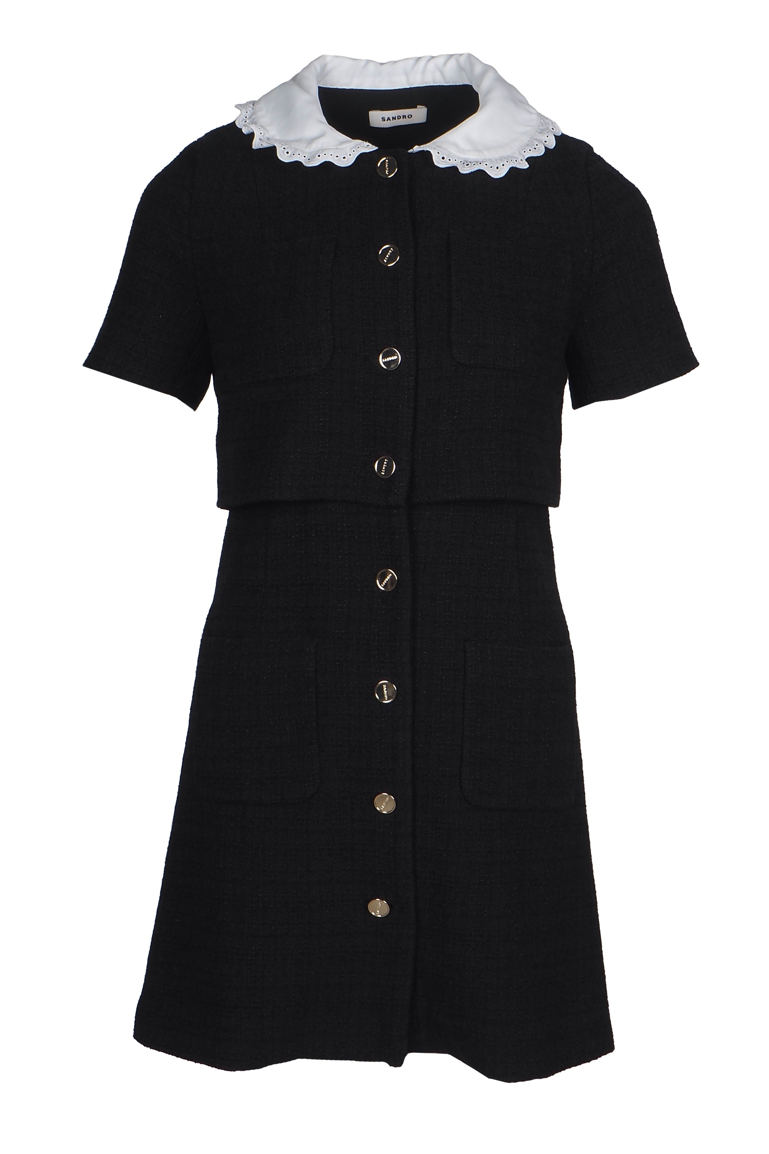 Sandro Paris Women's Black Peter Pan Collar Tweed Dress Size 38 M 10 SFPRO01916