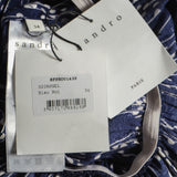 Sandro Paris Women's Blue V-Neck Floral Satin Dress Size 34 XS 6 SFPRO01435