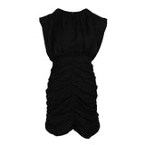 Sandro Paris Schwarzes, ärmelloses, drapiertes Kurzkleid für Damen, Größe 42 XL, SFPRO02870