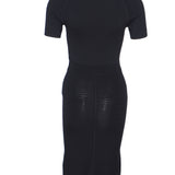 Maje Women's Black Knitted Viscose Short Sleeve Fit & Flare Dress Size 1 S UK 8