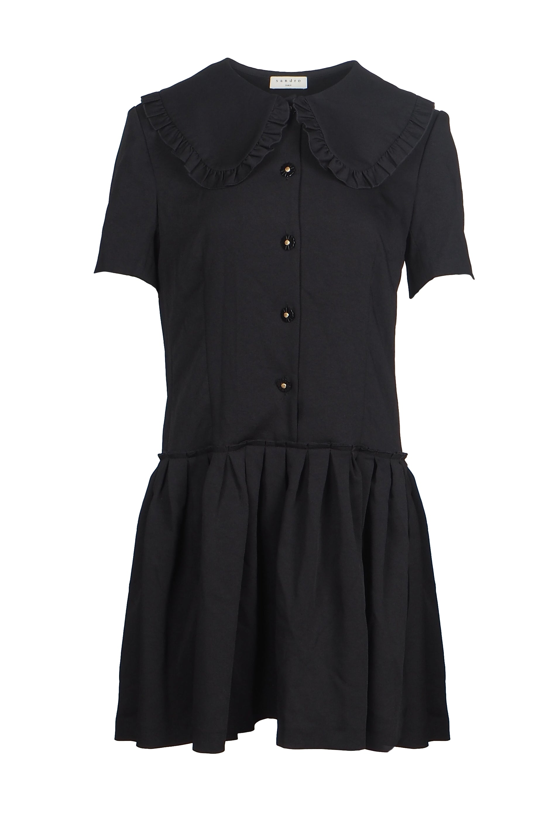 Sandro Women's Black Collared Short Dress Size 36FR 8UK 4US SFPRO02055