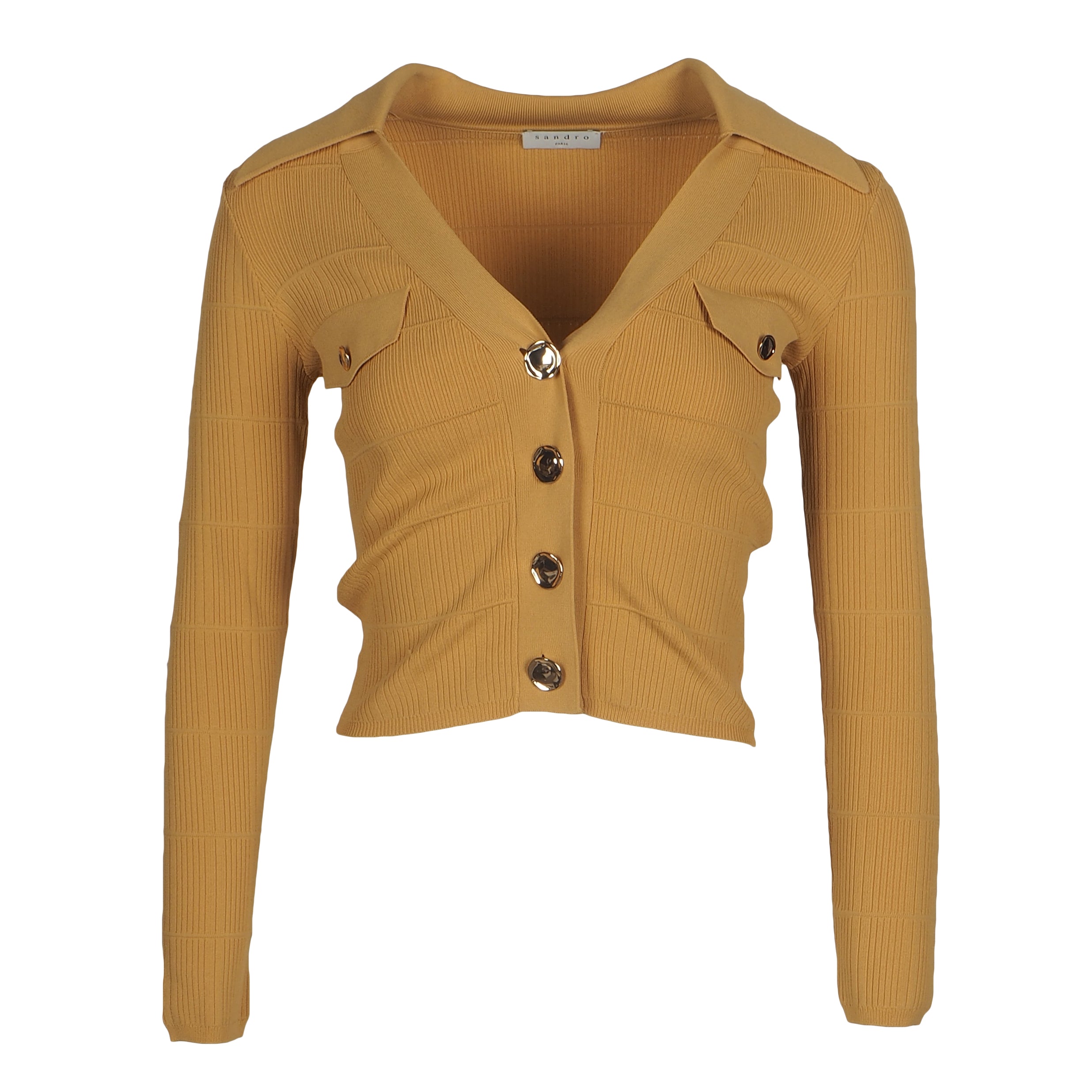 Sandro Women's Camel Knitted Buttons Cardigan Size 34 FR 6 UK 2 US SFPCA00366