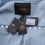 Maje Blaue, mit Nieten verzierte, kurze Jeansjacke für Damen, Größe 40, FR 12, UK 8, US MFPBL00545