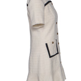 Sandro Damenkleid aus ecrufarbenem Tweed mit Knopfleiste, kurz Größe 36 FR 8 UK 4 US SFPRO02890