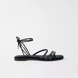 Maje Schwarze Sandalen für Damen mit Strasssteinen und flachem Riemen, Größe 37 (EU), 4 (UK), 6,5 (US) – MFACH00417