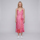 Sandro Paris Women's Pink Satin Sleeveless Midi Wrap Dress Size 36 S SFPRO03704