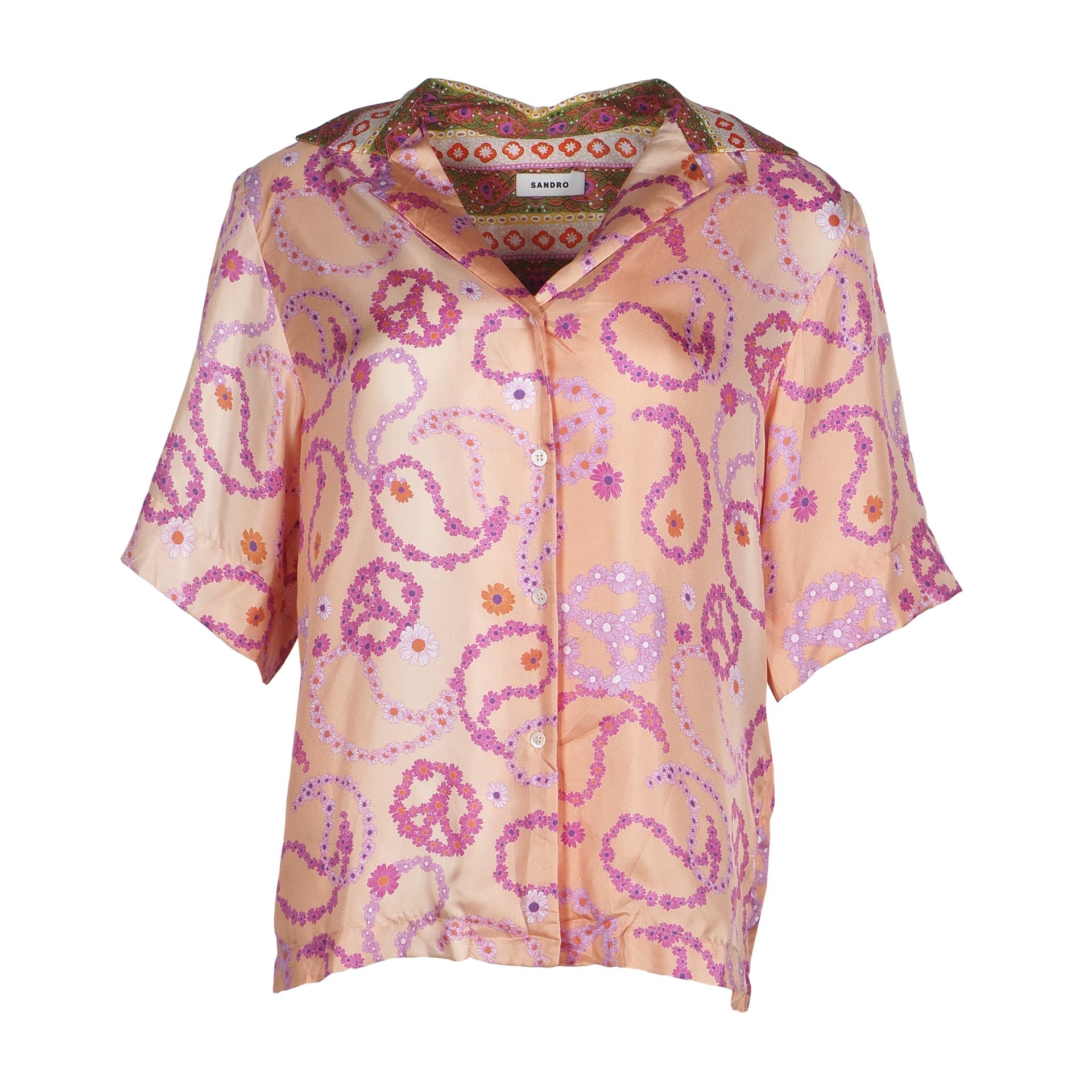 Sandro Paris Women's Multicolour Short Sleeve Silk Shirt Size 0 XS SFPCM00720