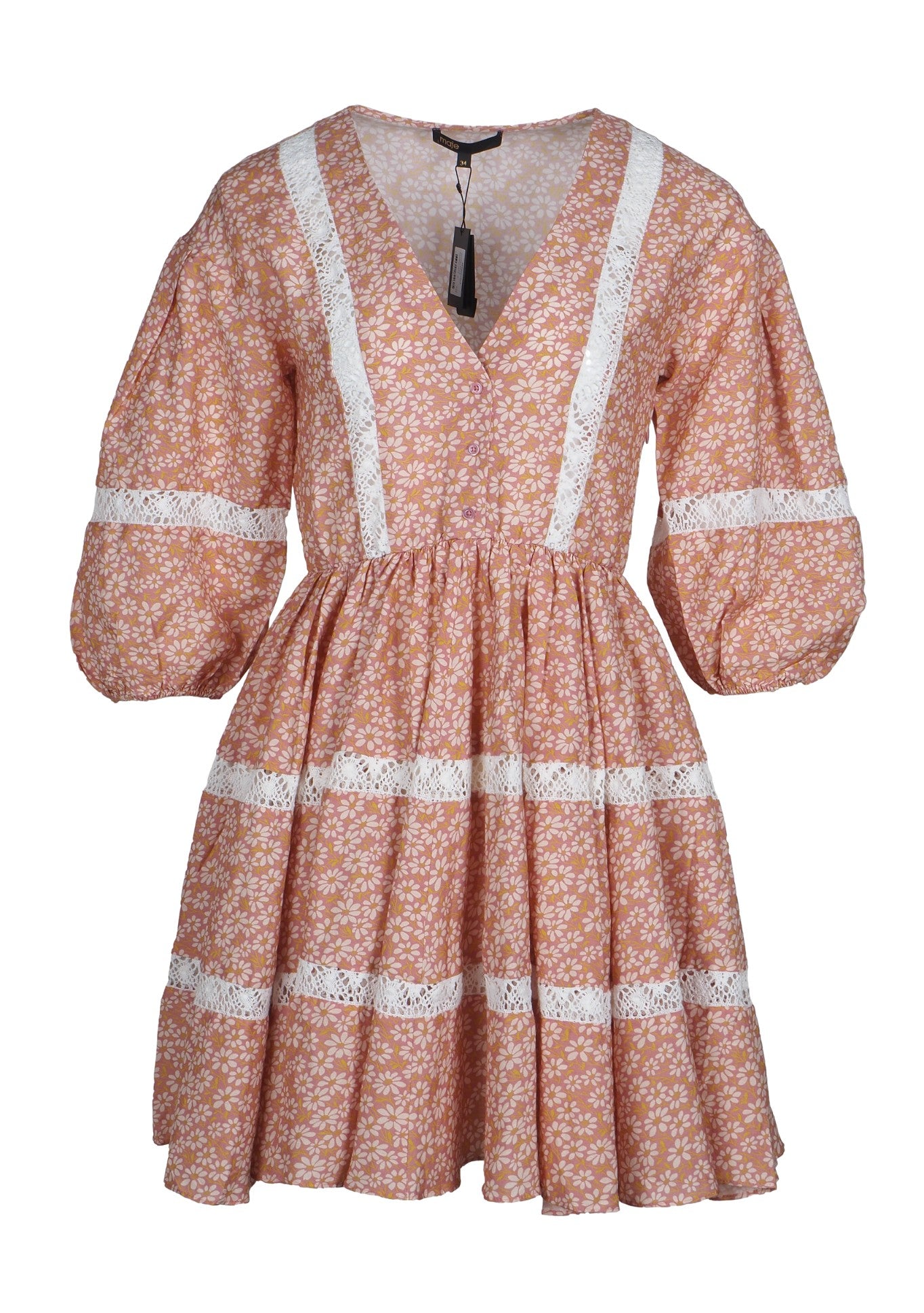 Maje Women's Pink Linen Blend Floral Short Dress Size 40 FR 12 UK 8US MFPRO02516