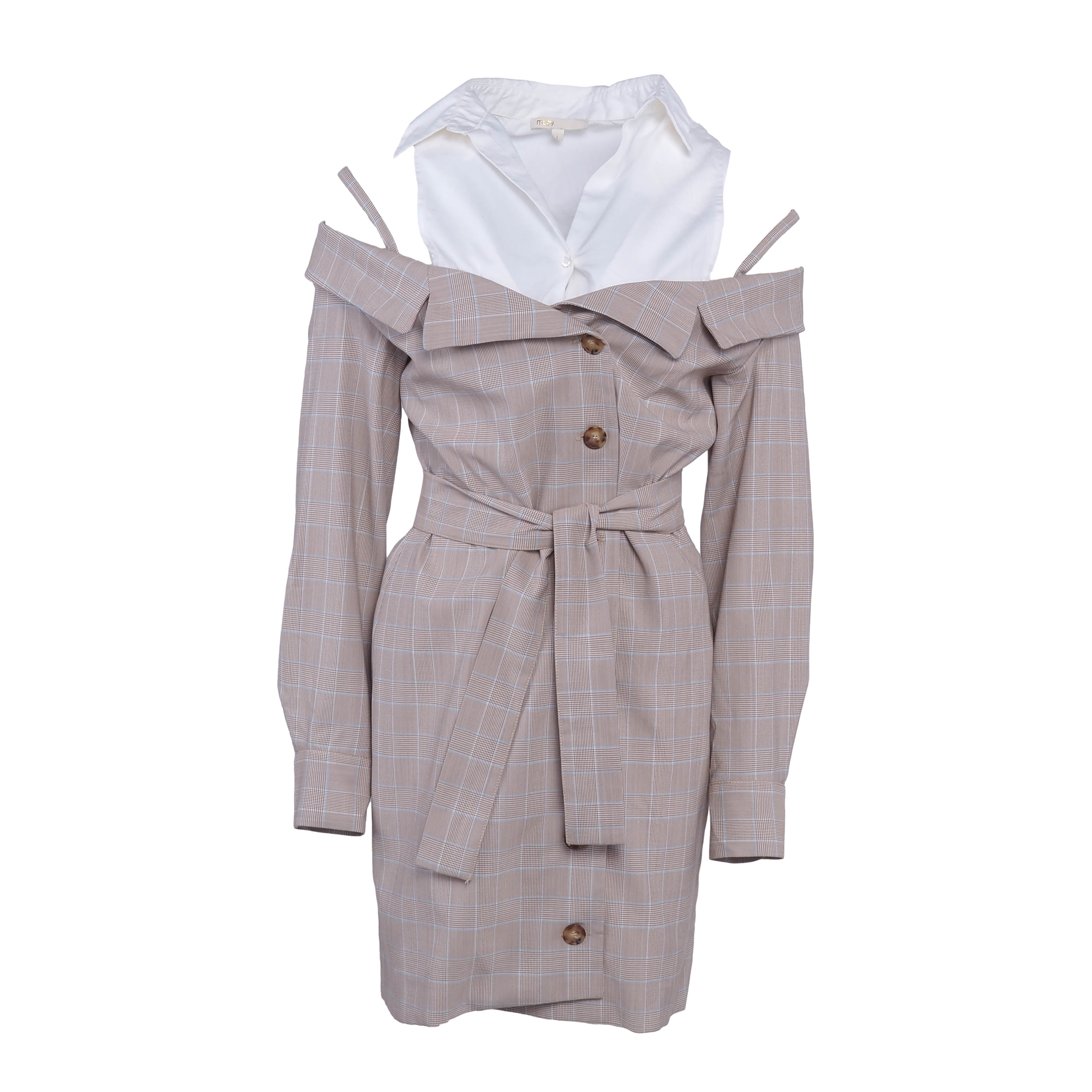 Maje Women's Beige Plaid Short Shirt Dress Size 38 FR 10 UK 6 US E19REDWAN