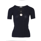 Sandro Women's Navy Knit Glitter Short Sleeve Top Size 34FR 6UK 2US SFPPU02248