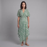 Maje Women's Green Floral Asymmetric Long Dress Size 34 FR 4 UK 2 US MFPRO02961