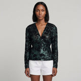 Maje Women's Green Sequins V-Neck Cropped Blouse Size 36 FR 8 UK 4 US MFPTO00799