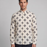 Sandro Men's Ecru Cross Flower Long Sleeve Viscose Shirt Size M SHPCM01065