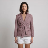 Maje Women's Bordeaux Check Waisted Suit Jacket Size 38 FR 10 UK 6 US MFPVE00381