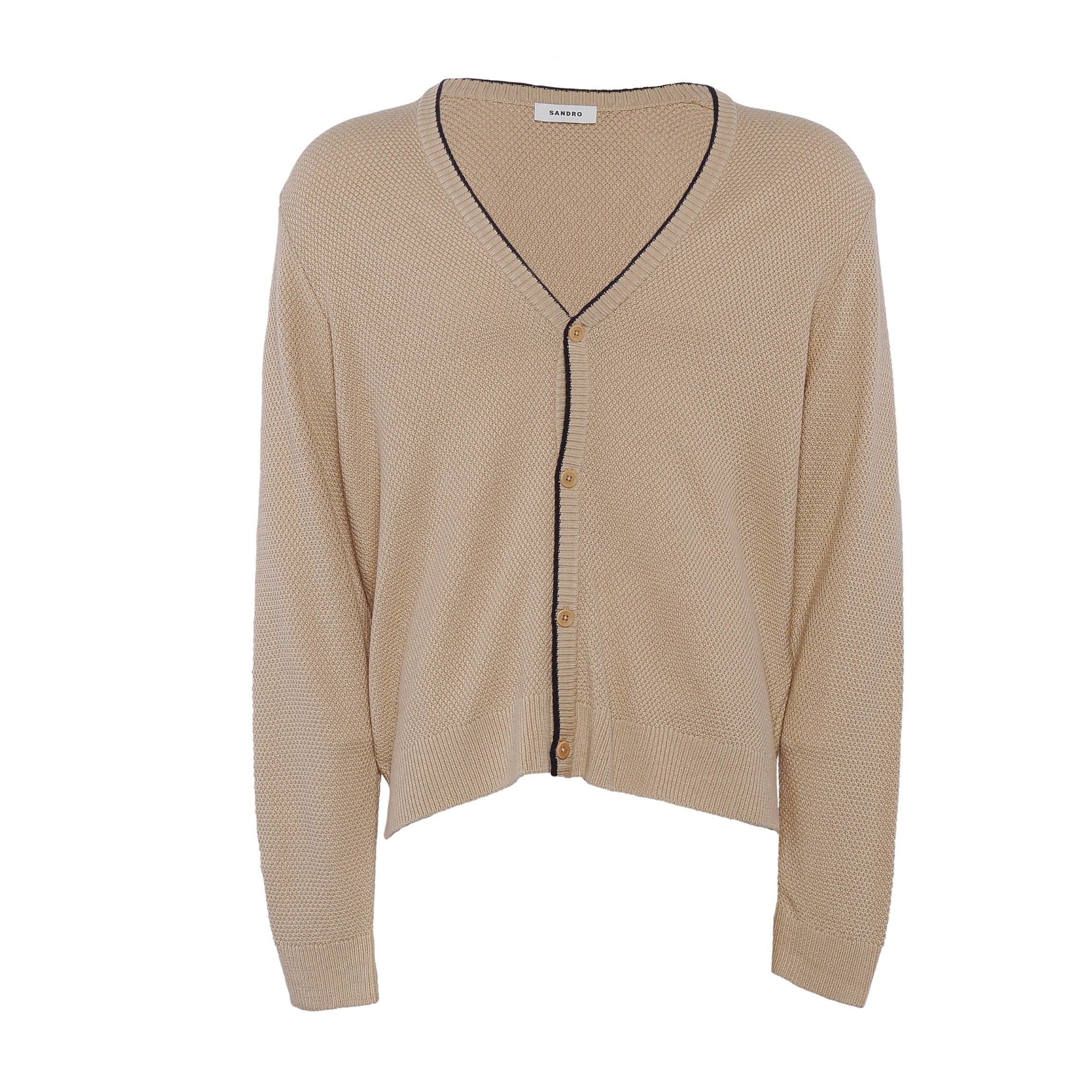 Sandro Men's Beige Knitted Wool Blend Cardigan Size L SHPTR00393