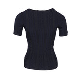 Sandro Women's Navy Knit Glitter Short Sleeve Top Size 40FR 12UK 8UK SFPPU02248