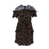 Sandro Paris Schwarzes, kurzes Damenkleid aus Viskose mit Blumenmuster und Spitze, Größe 34 (XS), Art.-Nr. R20482E