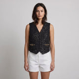 Maje Women's Black Sequins Wool Blend Tweed Vest Size 38FR 10UK 6US MFPVE00427