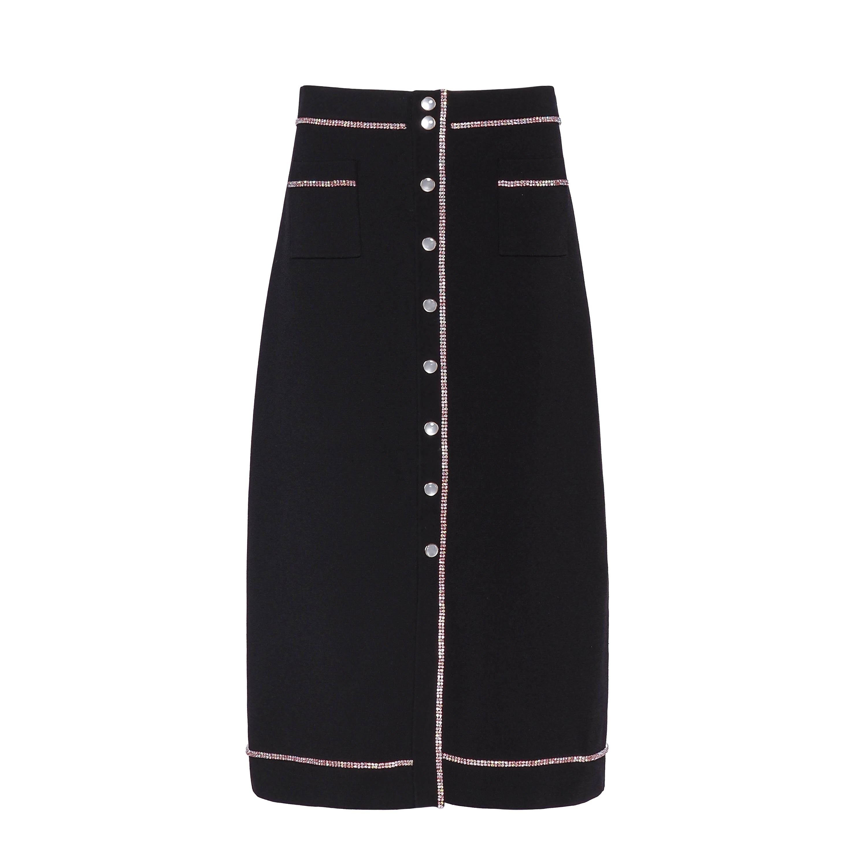 Sandro Women's Black Rhinestone Midi Skirt Size 42 FR 14 UK 10 US SFPJU01011