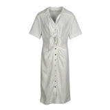 Sandro Damen-Midi-Kleid in Ecru mit V-Ausschnitt, Größe 38 FR, 10 UK, 6 US, SFPRO02833
